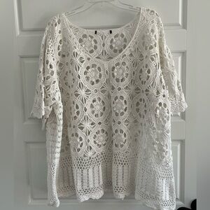 Bohemian Cottagecore Crochet Floral Lace Knit Pullover Top Plus Size Grannycore